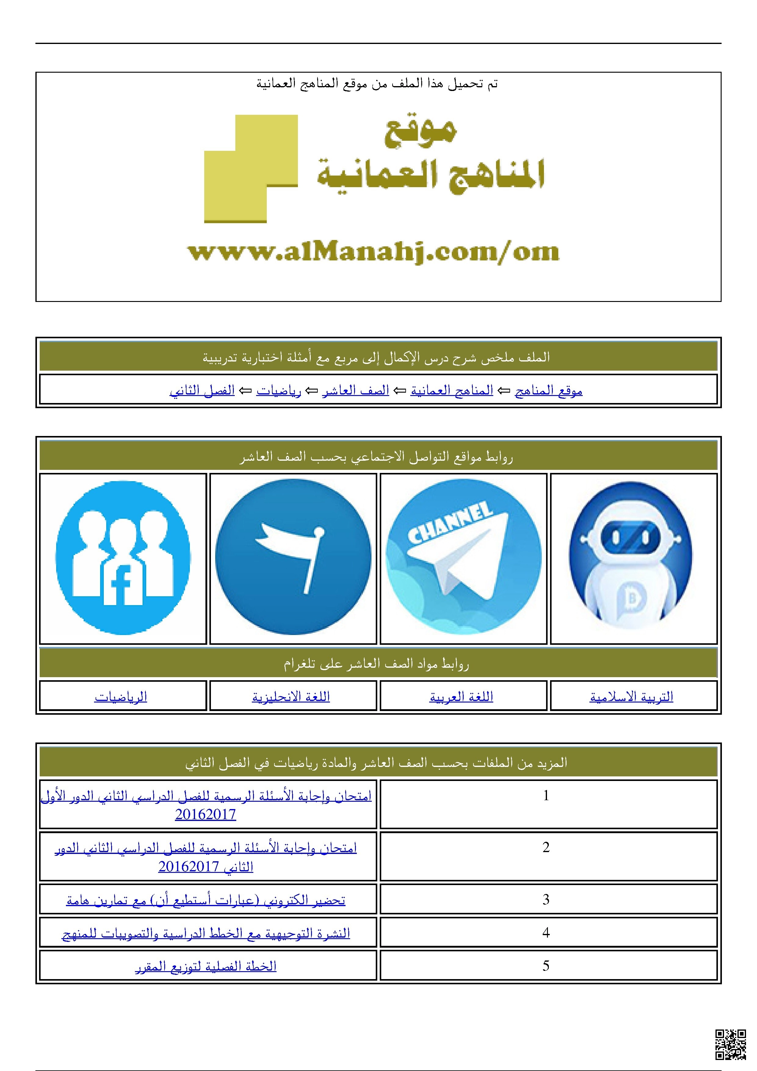ملخص الإكمال إلى مربع - رياضيات - الصف الصف العاشر - الفصل الفصل الثاني