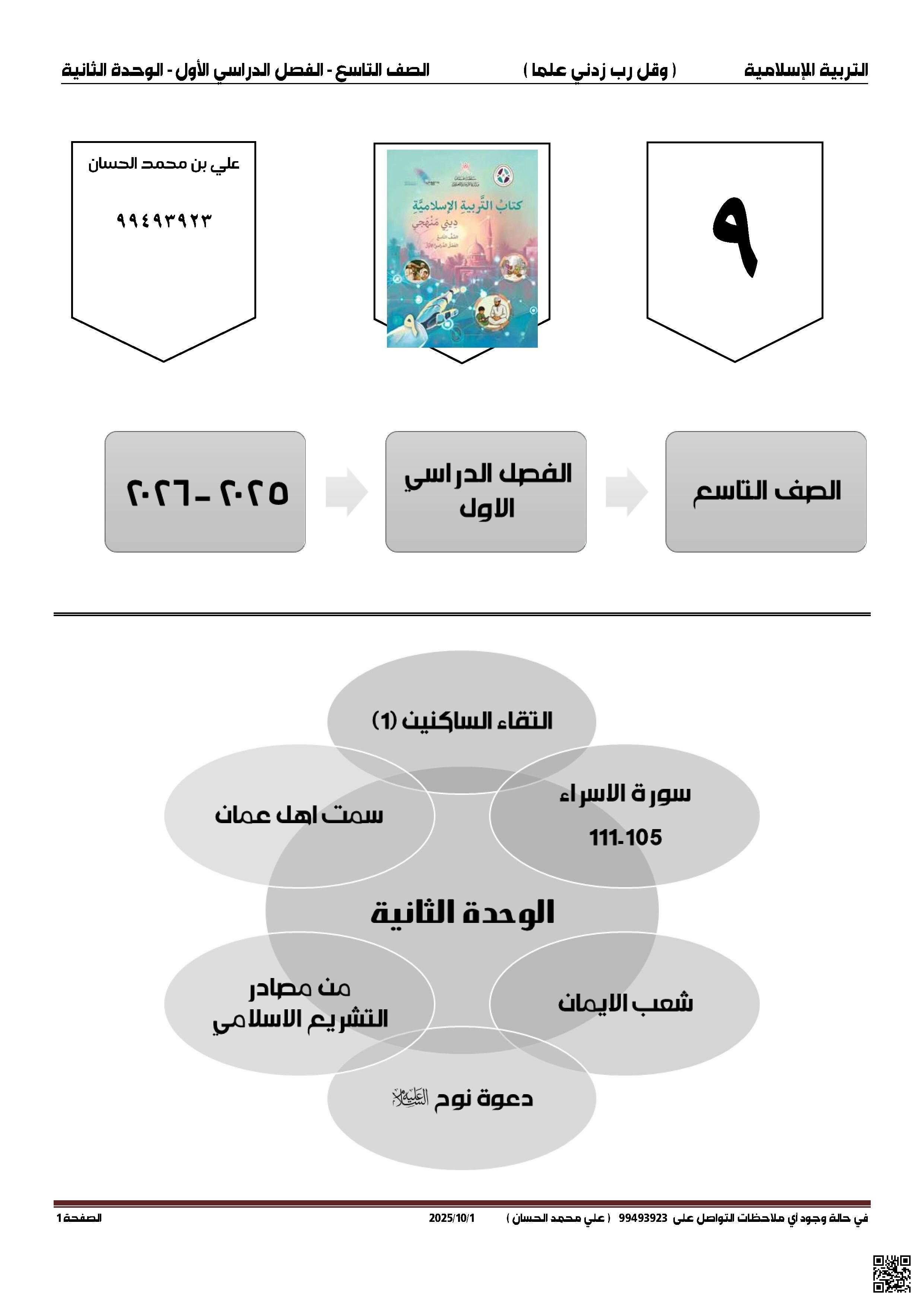 حل تدريبات درس التقاء الساكنين - تربية اسلامية - الصف الصف التاسع - الفصل الفصل الأول